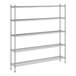 A wireframe of a Regency stainless steel shelving unit with five shelves.