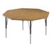 A medium oak hexagon activity table with black metal legs.