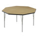 A hexagon Correll activity table with silver legs and a high-pressure laminate top.