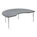 A grey table with a curved black edge.