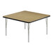 A square Correll activity table with silver legs and a black edge.