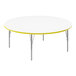 A white Correll activity table with yellow edges and silver metal legs.