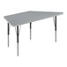 A grey trapezoid activity table with black legs.