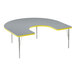 A grey high-pressure laminate activity table with a curved horseshoe top and yellow T-mold.