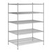 A wireframe of a Regency stainless steel wire shelving unit with 5 shelves.