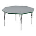 A Correll gray high-pressure laminate activity table with black legs and green T-mold.
