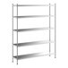 A Regency stainless steel stationary shelving unit with four shelves.