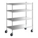 A Regency stainless steel shelving unit with wheels.