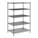 A black metal Regency wire shelving unit with five shelves.