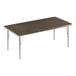 A rectangular Correll activity table with metal legs and a walnut top.