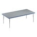 A rectangular Correll activity table with a blue edge and metal legs.