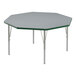 A Correll activity table with gray and green top and silver legs.