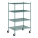 A Regency green wire shelving unit with 4 shelves.