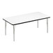 A white rectangular Correll activity table with silver legs and black edge.