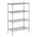 A wireframe of a Regency stainless steel wire shelving unit with four shelves.