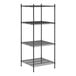 A black Regency metal wire shelving unit with four shelves.