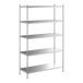 A Regency stainless steel stationary shelving unit with five shelves.