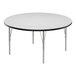 A white Correll round activity table with silver metal legs.