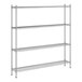 A wireframe of a Regency stainless steel stationary wire shelving unit with 4 shelves.