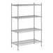 A wireframe Regency stainless steel shelving unit with 4 shelves.
