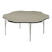 A grey and white Correll activity table with silver legs and black trim.