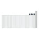 A white grid with four stainless steel shelves.