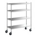 A Regency stainless steel shelving unit with wheels.