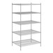 A wireframe of a Regency stainless steel wire shelving unit with four shelves.