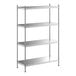 A Regency stainless steel stationary shelving unit with four shelves.