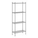 A wireframe of a Regency stainless steel wire shelf with four shelves.