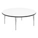 A white round Correll activity table with silver legs and black trim.
