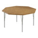 A medium oak wooden activity table with silver legs.