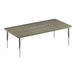 A rectangular Correll activity table with a gray top and metal legs.