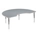 A grey kidney-shaped table with black legs.