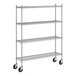 A Regency stainless steel mobile wire shelving unit with 4 shelves and wheels.