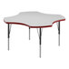 A white activity table with a red edge.