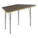 A brown and silver rectangular Correll activity table with a wooden top.