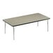 A rectangular Correll activity table with a Savannah Sand top, black edge, and metal legs.