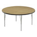 A round Correll activity table with silver metal legs.