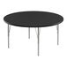 A Correll black round activity table with silver legs.