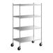 A Regency stainless steel shelving unit on wheels with 4 shelves.