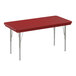 A rectangular red Correll activity table with silver legs.