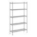 A white wireframe of a Regency stainless steel shelving unit with four shelves.