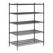 A black Regency wire shelving unit with four shelves.