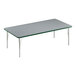 A Correll rectangular activity table with a gray top and silver legs.