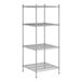 A Regency chrome metal wire shelving unit with four shelves.