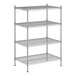 A wireframe Regency stainless steel shelving unit with four shelves.