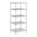 A wireframe of a Regency stainless steel wire shelving unit with five shelves.