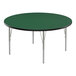 A green Correll activity table with silver metal legs and black T-mold.