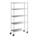 A Regency stainless steel mobile shelving unit with wheels.